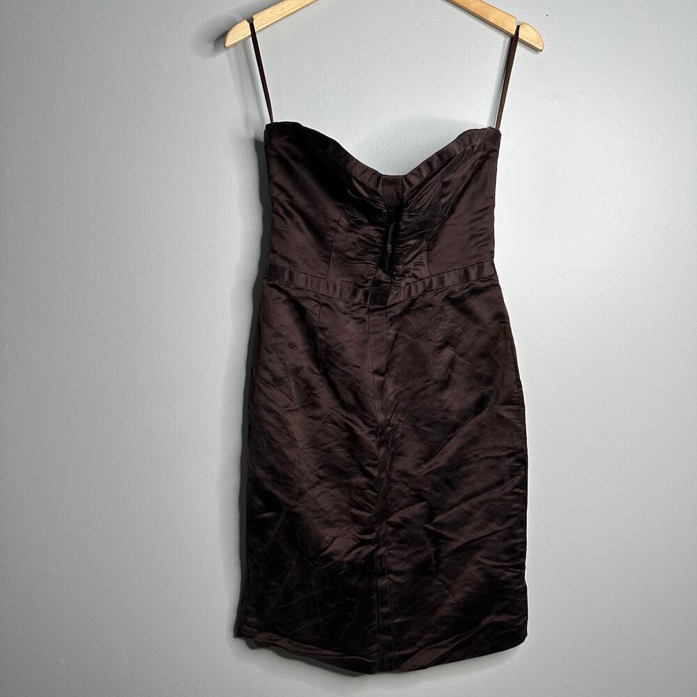 Milly Silk Strapless Sheath Dress Womens‎ 8 Brown EUC Ruched Sweetheart Cocktail